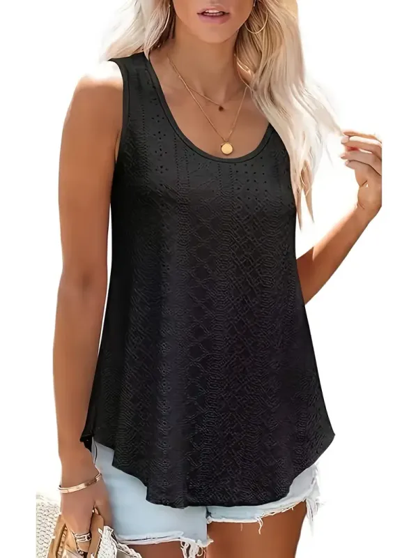 2-Pack Summer Knit Tank Tops, Casual Crew Neck Solid Color Polyester Vests with 5% Elastane, 180g/m² Lightweight Breathable Fabric, Women'S Fashion Essentials