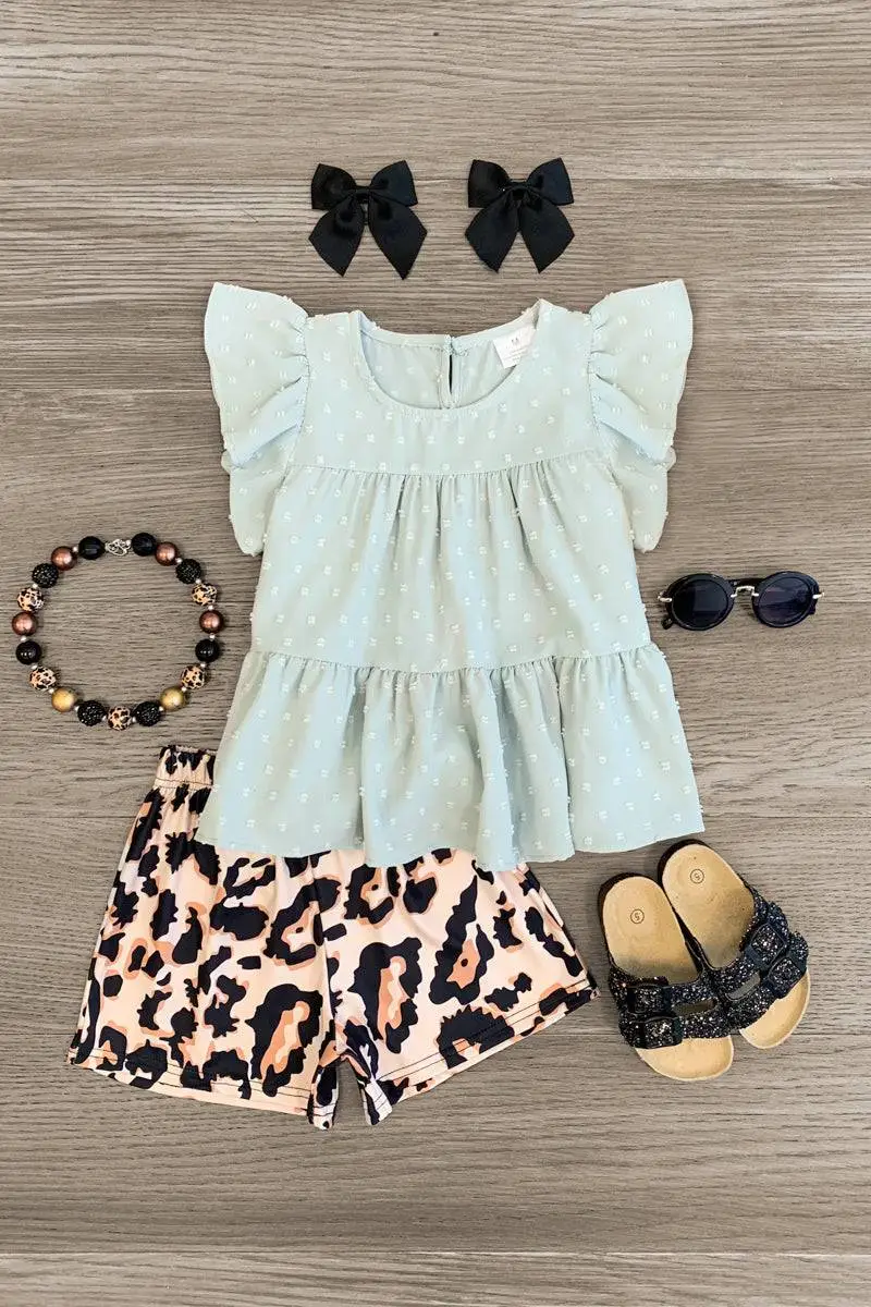 Swiss Dot Ruffle Cheetah Short Set