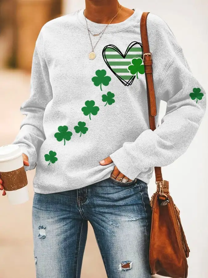Women's St. Patrick's Day Printed Round Neck Sweatshirt
