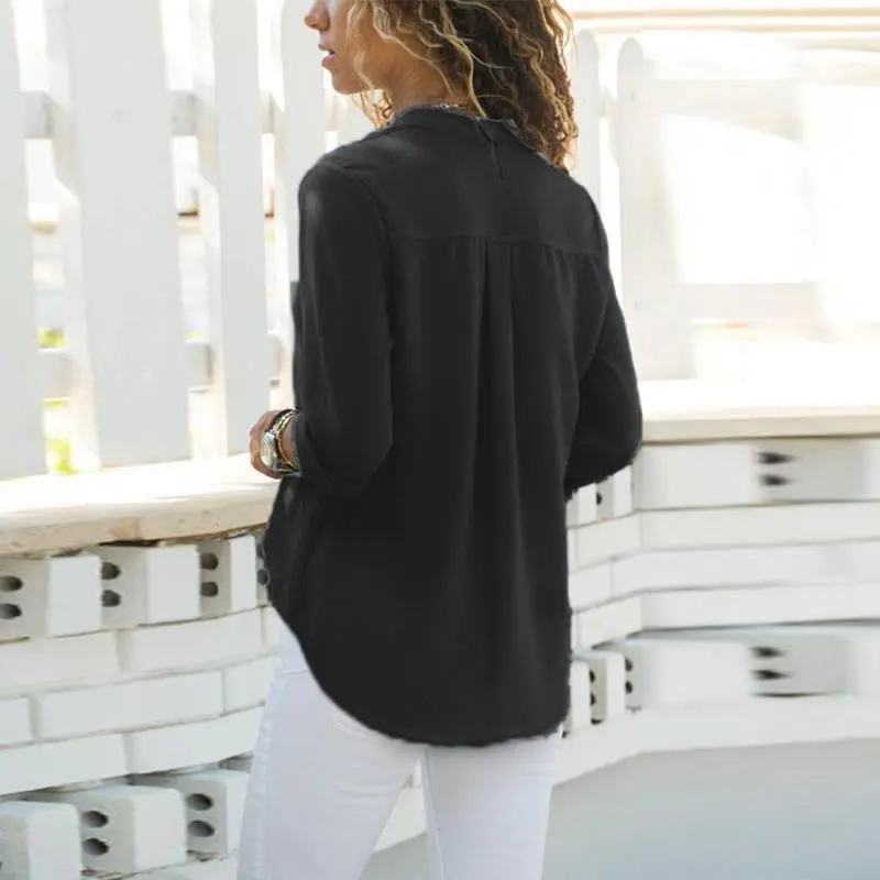 Lapel Long Sleeve Plain Elegant Tops