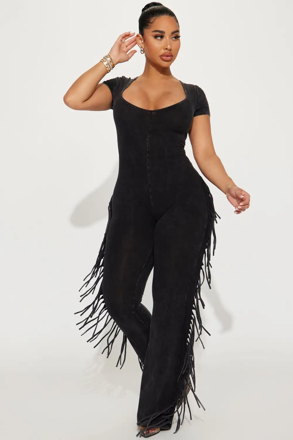 Carry Me Higher Fringe Jumpsuit - Black