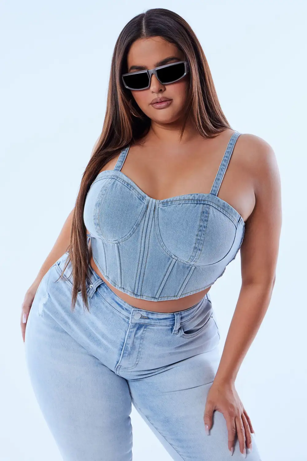 No Self Control Denim Corset Top - Light Wash