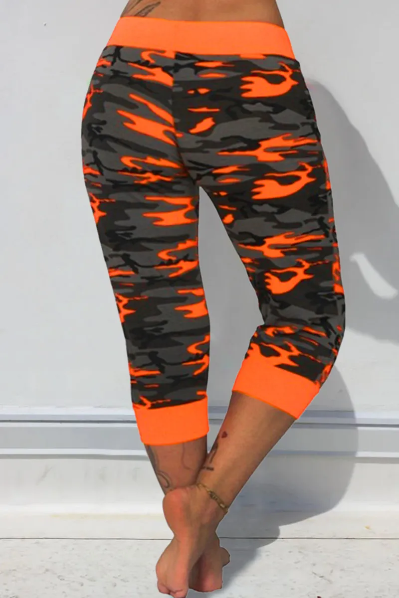 Camo Print Drawstring Capris Pants