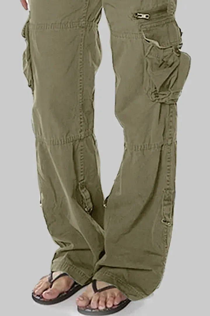 Flap Pocket Zip Detail Straight Leg Cargo Pants