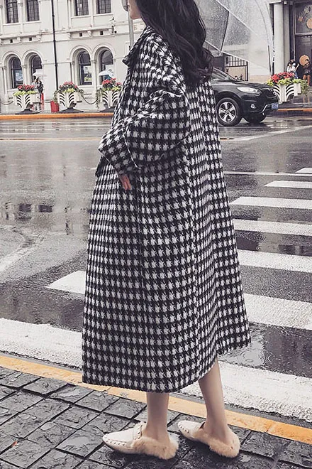 Houndstooth Print Lapel Coat