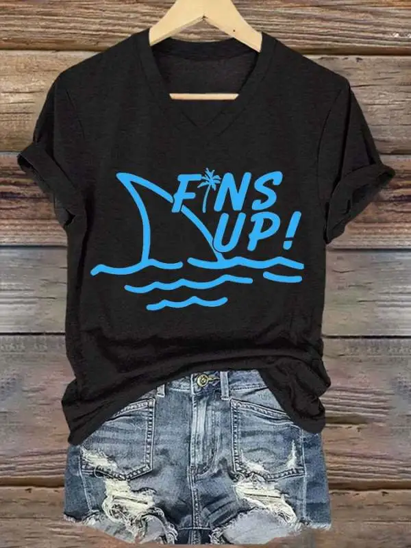 Women's V-neck short-sleeved printed T-shirt