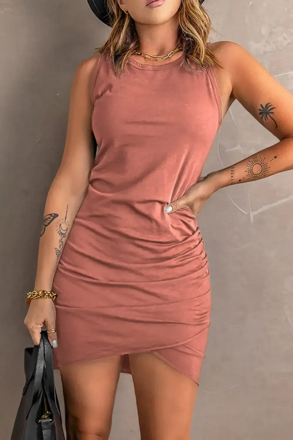 Woman's Ruched Tank Sleeveless Short Mini Dress