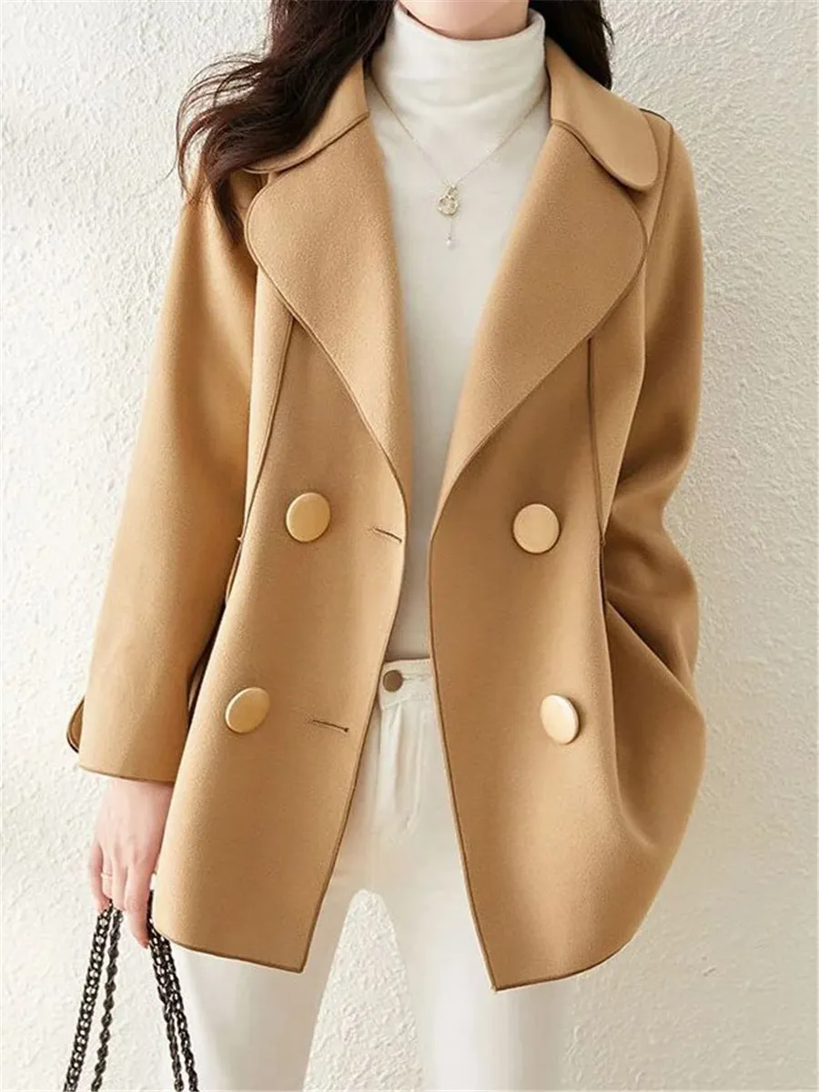 Double Breasted Solid Color Casual Coat