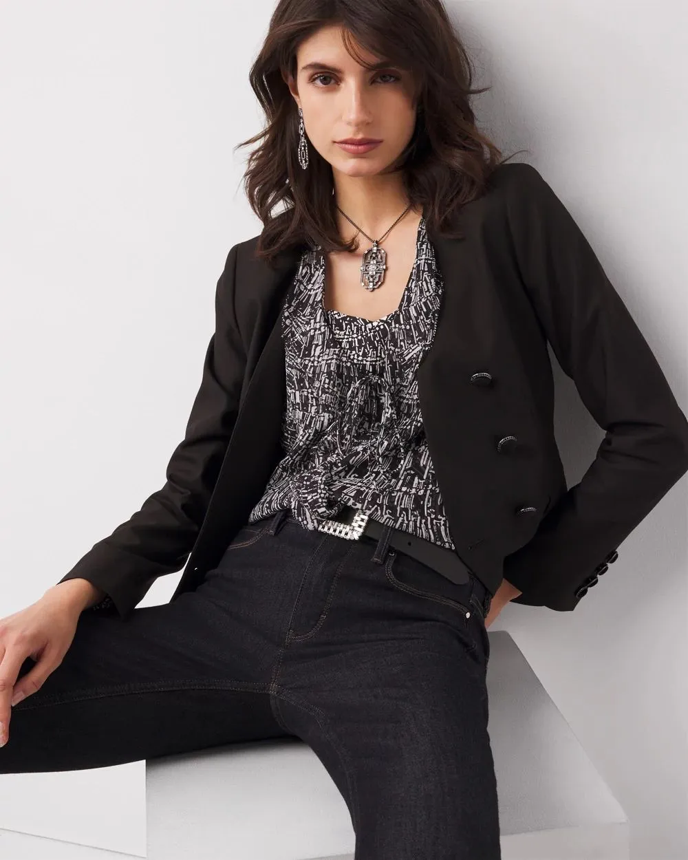 Printed Ruffle Front Blouse