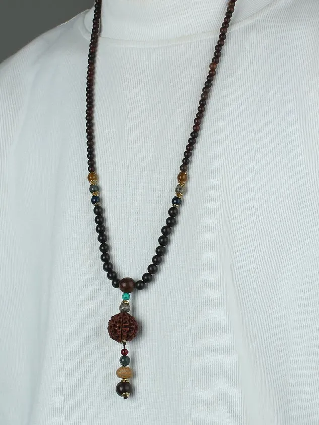 Casual Wooden Hand Beaded Necklace Retro Ethnic Sweater Chain Jewelry