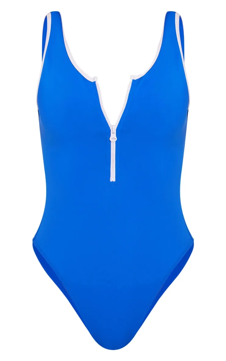 black contrast zip front scuba swimsuit