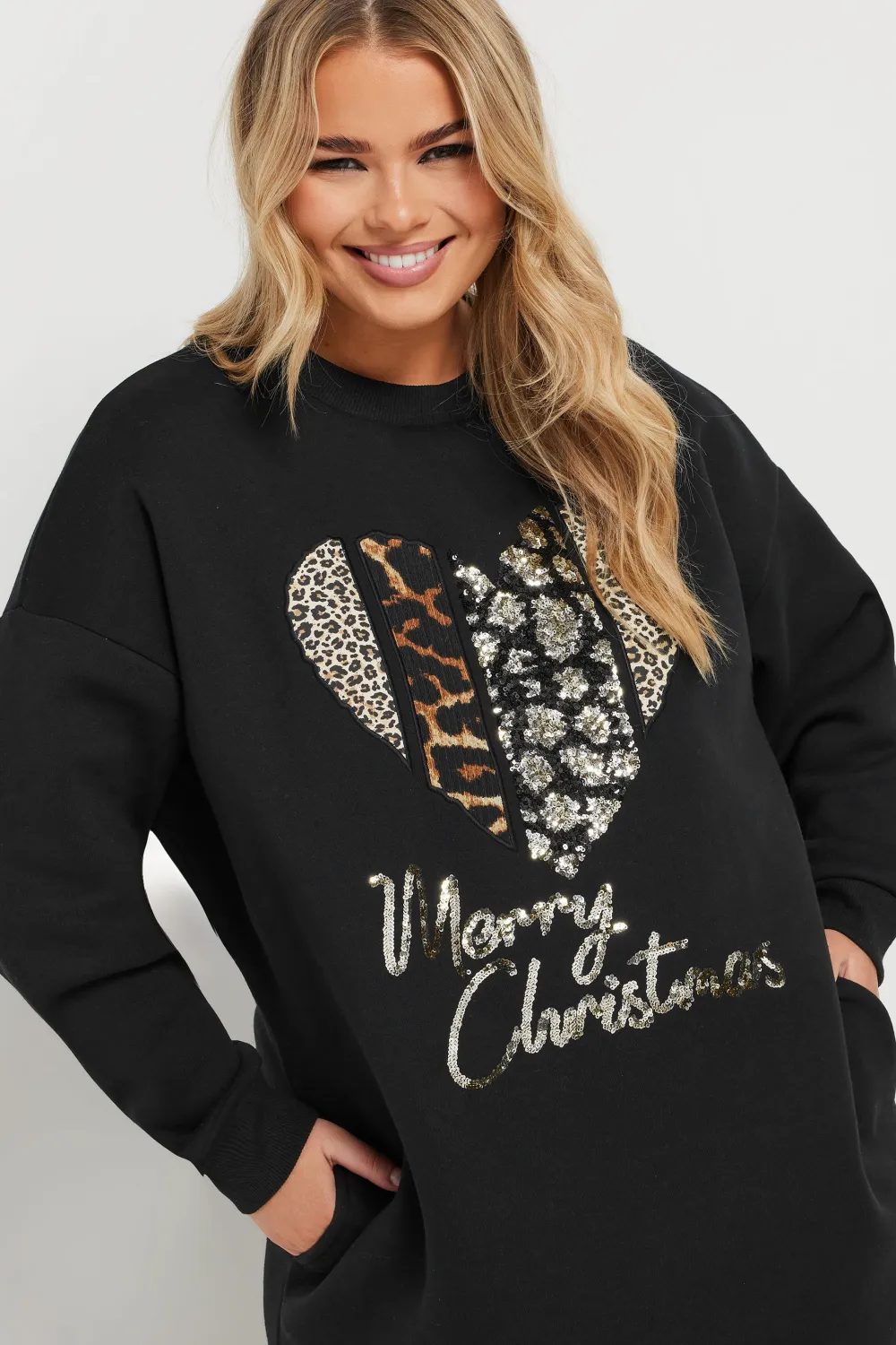 YOURS Curve Black 'Merry Christmas' Heart Embellished Sweatshirt Dress