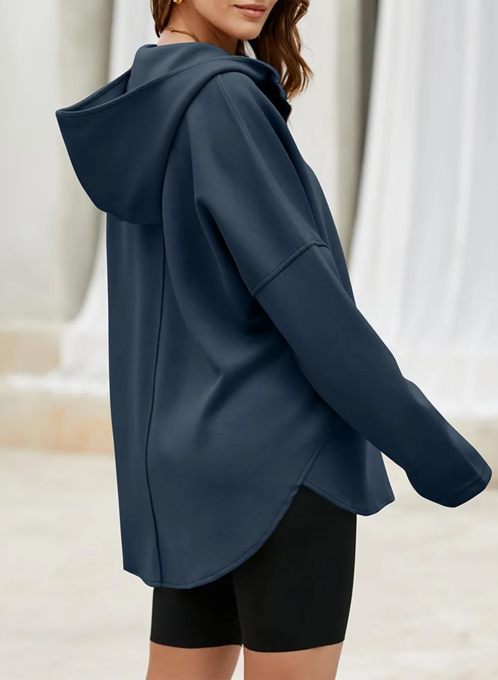 Women's Oversized Hoodies Casual Long Sleeve Half Zipper Pocket Sweatshirt Pullover Tops
