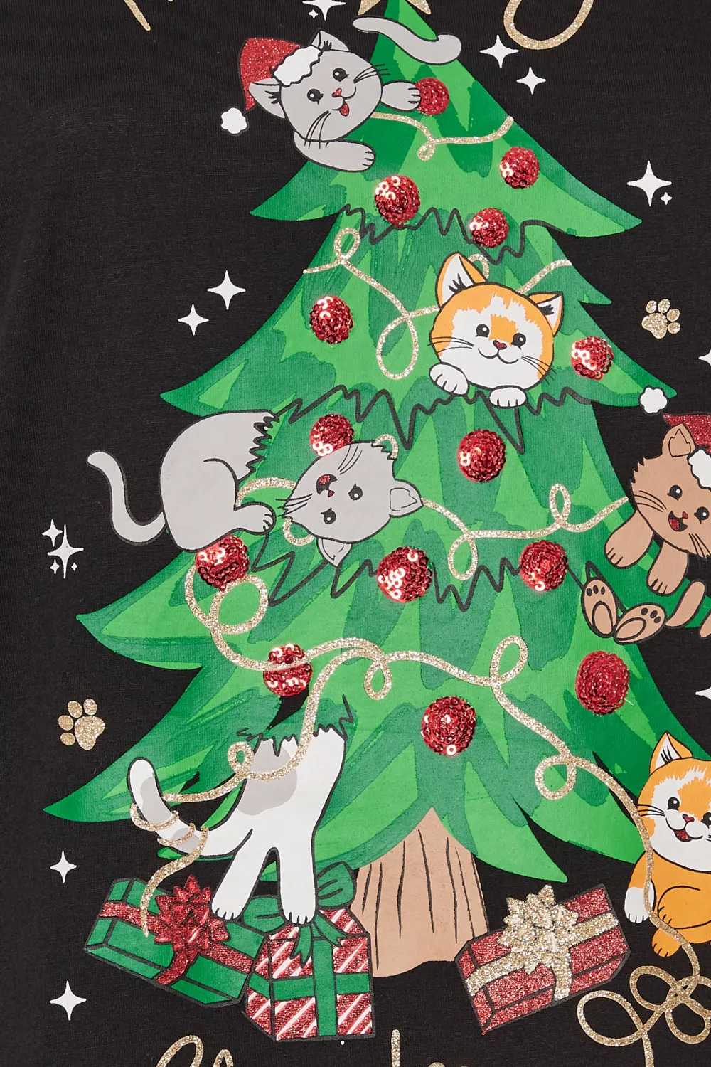 YOURS Curve Black 'Meowy Christmas' Slogan T-Shirt