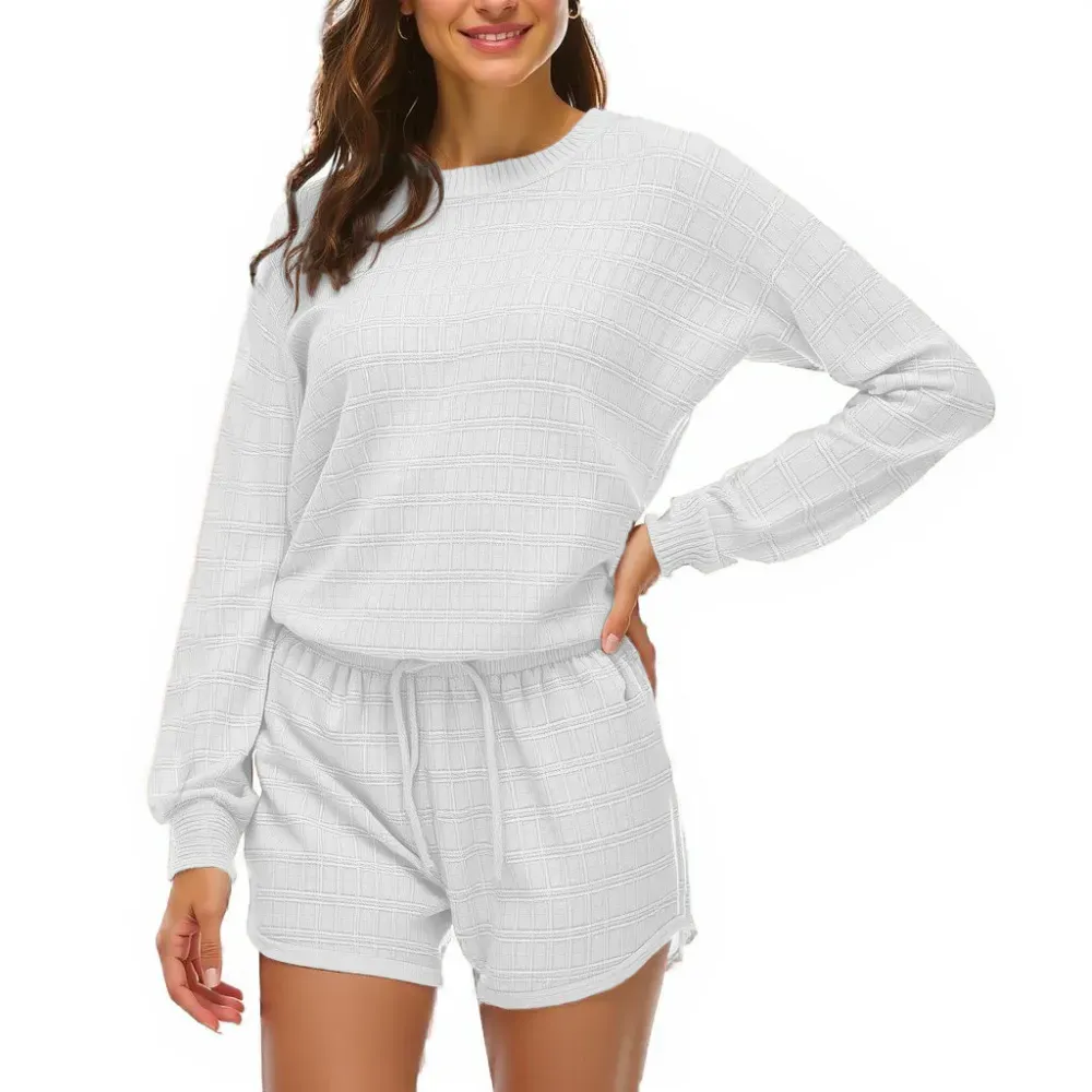 Long-sleeved Shorts Home Service Waffle Two-piece Suit