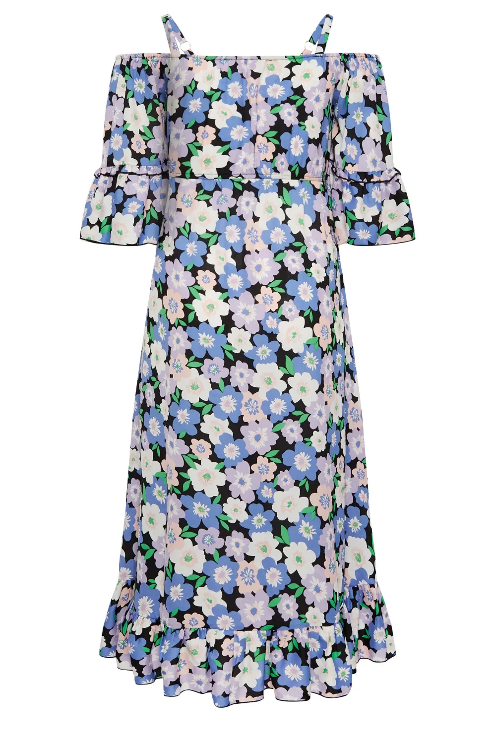 YOURS Curve Black Floral Cold Shoulder Midaxi Dress