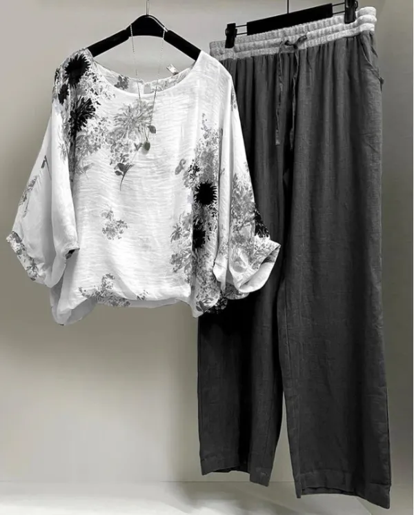 Women Cotton Linen Tank Shirt & Pants Relaxed Fit S-5XL Loose Solid Color Pants & Flora Short Shirt  Cotton Linen Two-piece Matching Set
