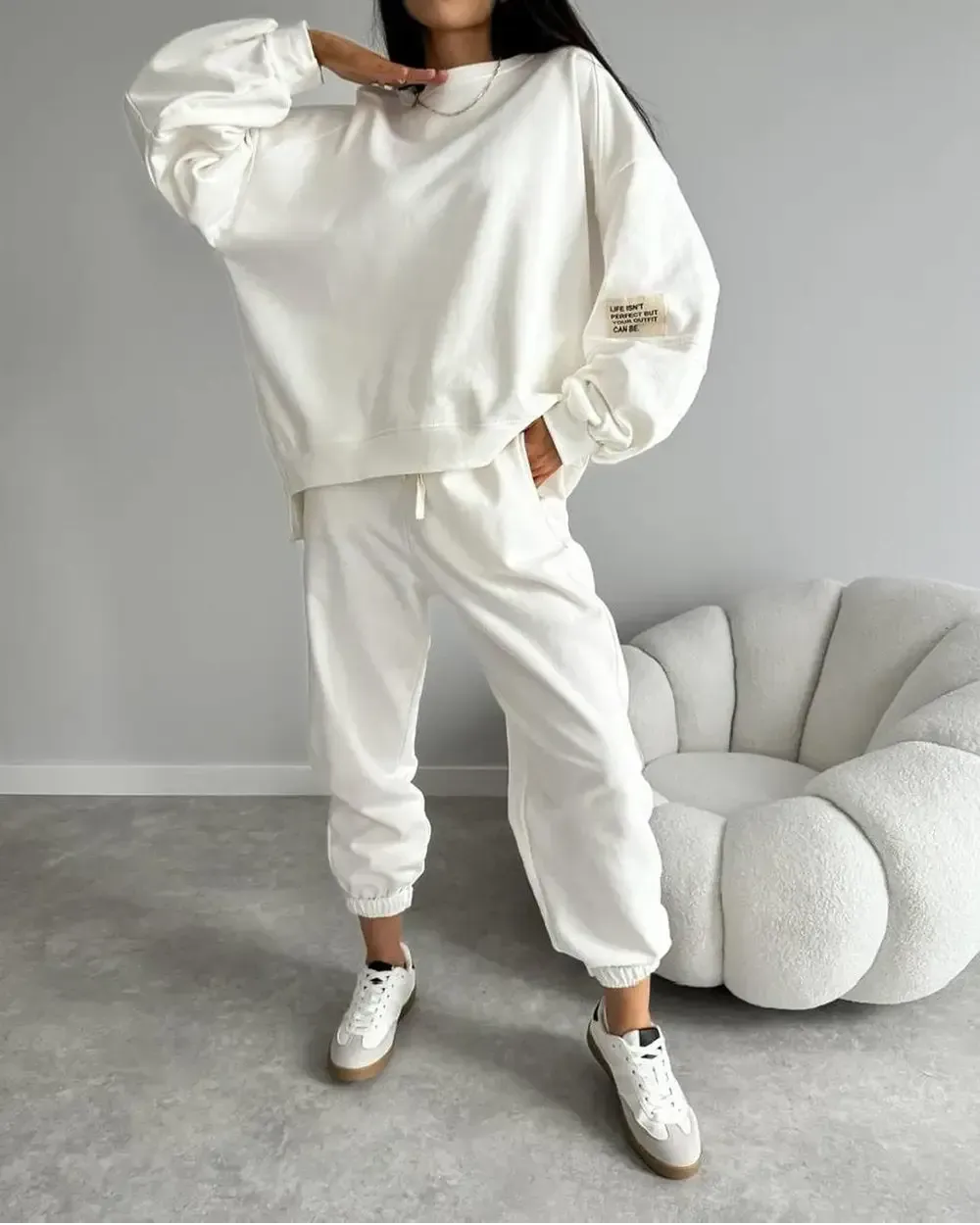 Women's Two-piece Solid Color Loose Sweatshirt Suit