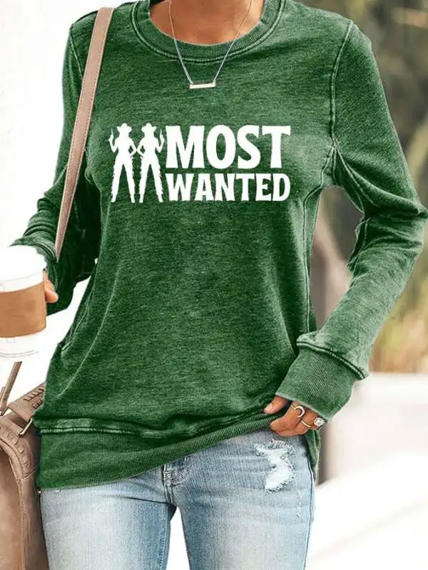 Retro Country Western Music Most Wanted Print Sweatshirt