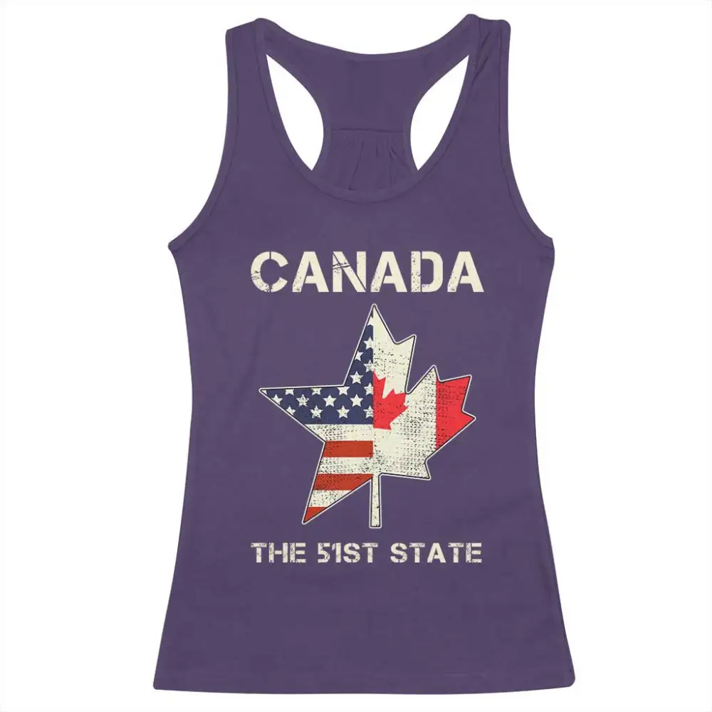 Canada The 51st State Racerback Tank Top Maple Canadian American Flag TS09