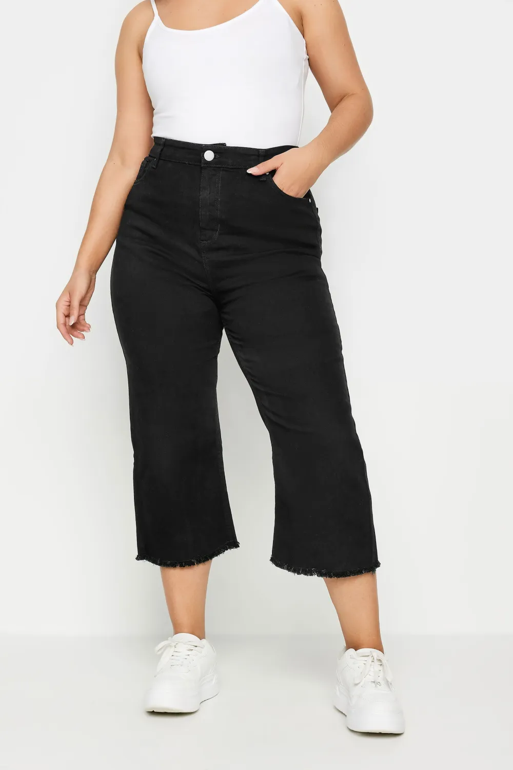 YOURS Curve White Stretch Wide Leg Cropped Jeans