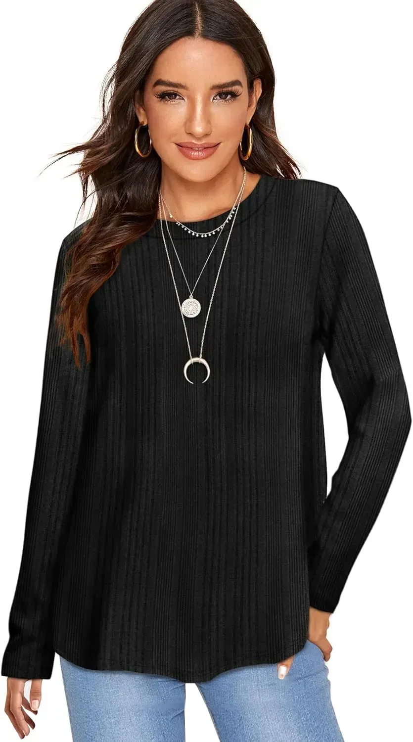 OFEEFAN Long Sleeve Shirts for Women Lightweight Crew Neck Casual Tunic Tops