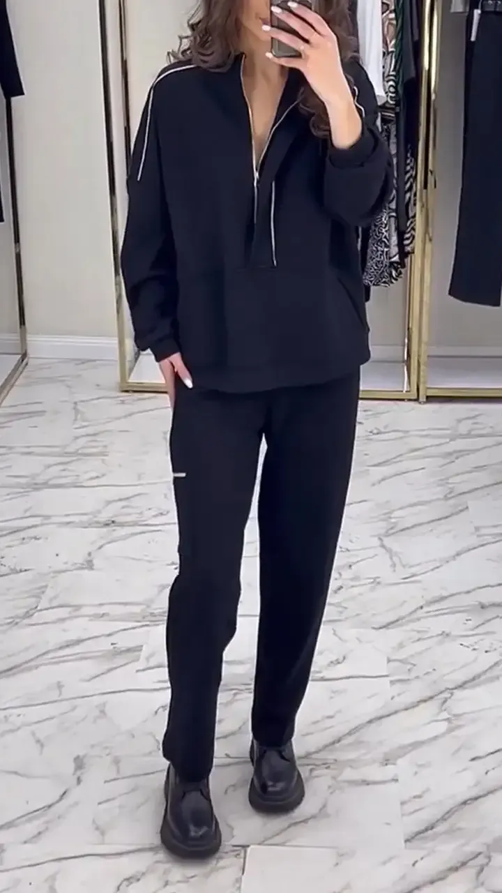 Solid Color Hoodie Set for Women