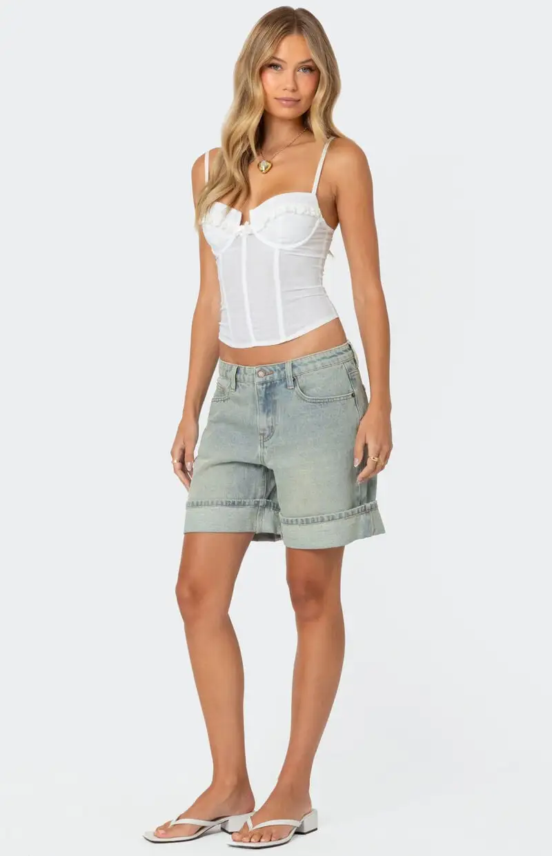 Edikted Cuffed Washed Denim Bermuda Shorts