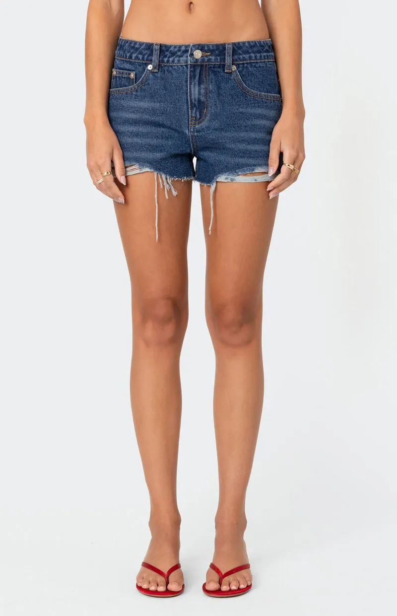 Edikted Fern Mid Rise Denim Shorts