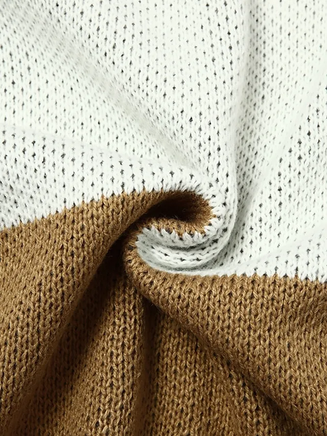 Women's Pullover Sweater Jumper V Neck Crochet Knit Knit Patchwork Knitted Fall Winter Tunic Going out Weekend Stylish Long Sleeve Color Gradient Brown S M L