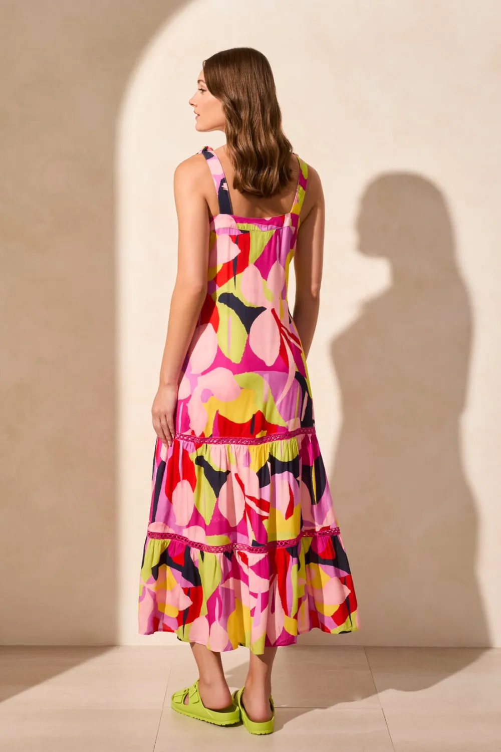 Printed Challis Sleeveless Scoop Neck Dress-Bloom