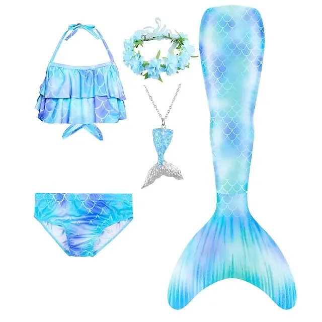 Kids Girls' Five Piece Bikini Swimming Rainbow Cute Print Bathing Suits 3-10 Years Spring Rose Red