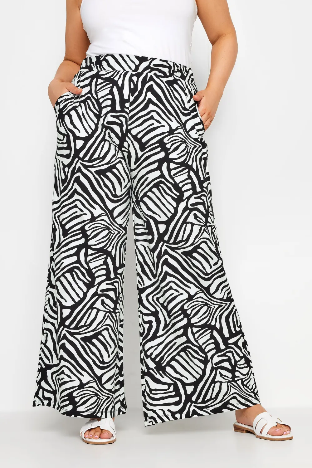 YOURS Curve Black Leopard Print Wide Leg Trousers