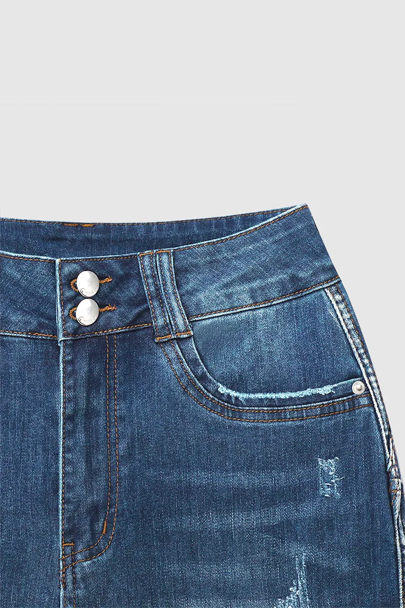 Ripped Roll Up Hem Capris Jeans