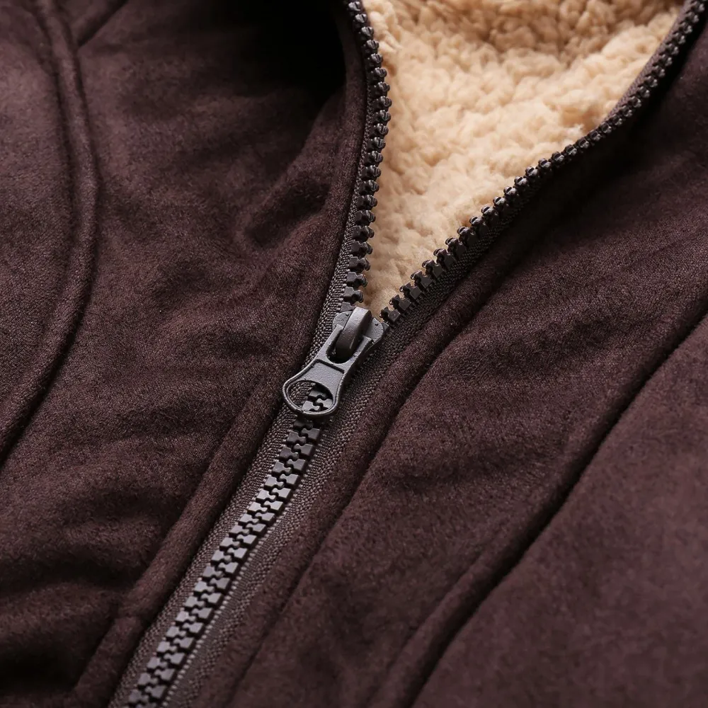 Mens Sherpa Faux Zip Up Heavyweight Plus Size Trench Coat Spread Collared Jacket