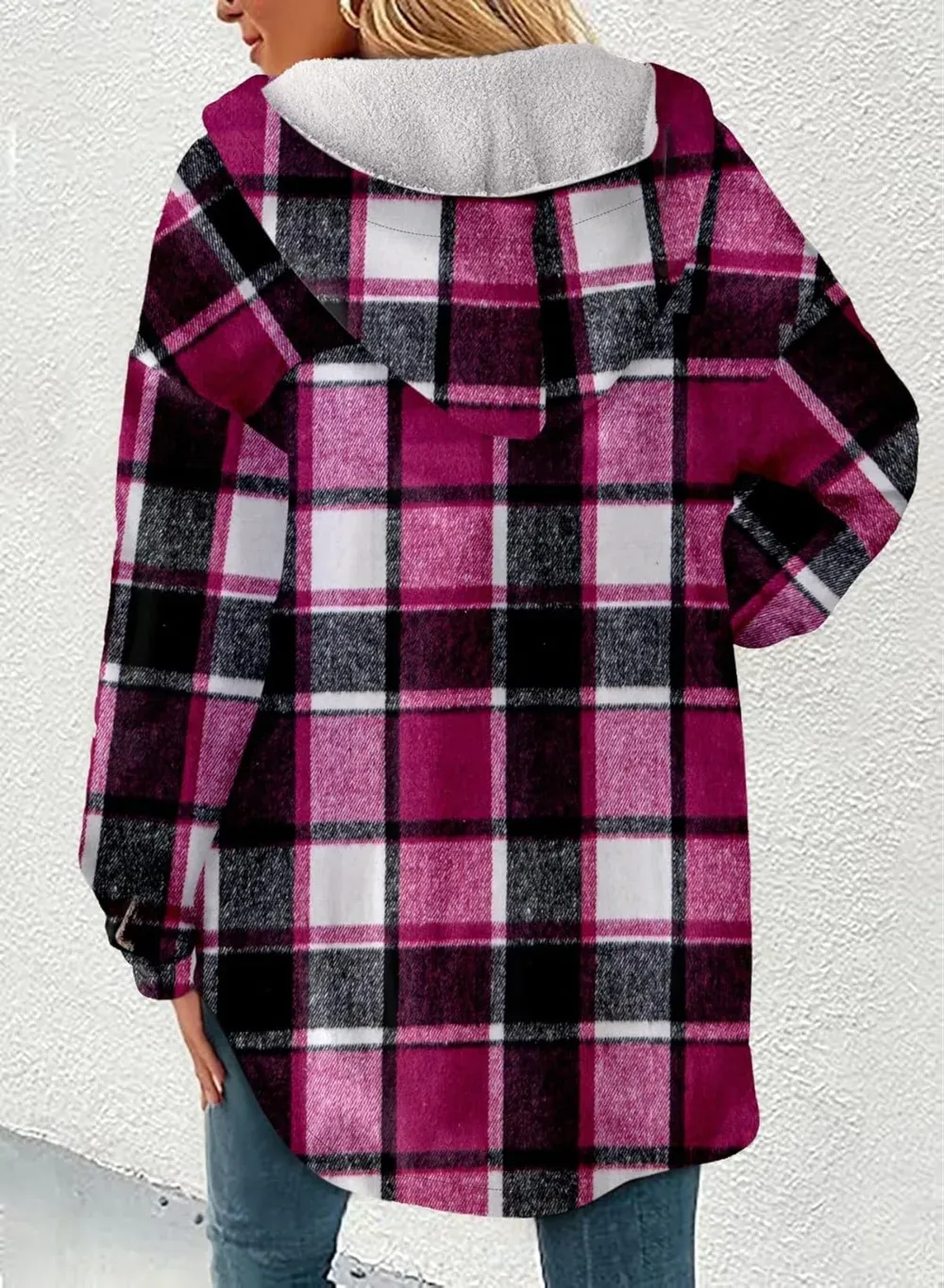 Women's Flannel Hooded Plaid 2025 Shacket Thick Coat Winter Coat for Warmth Button down Warm and Fuzzy Fleece Jacket