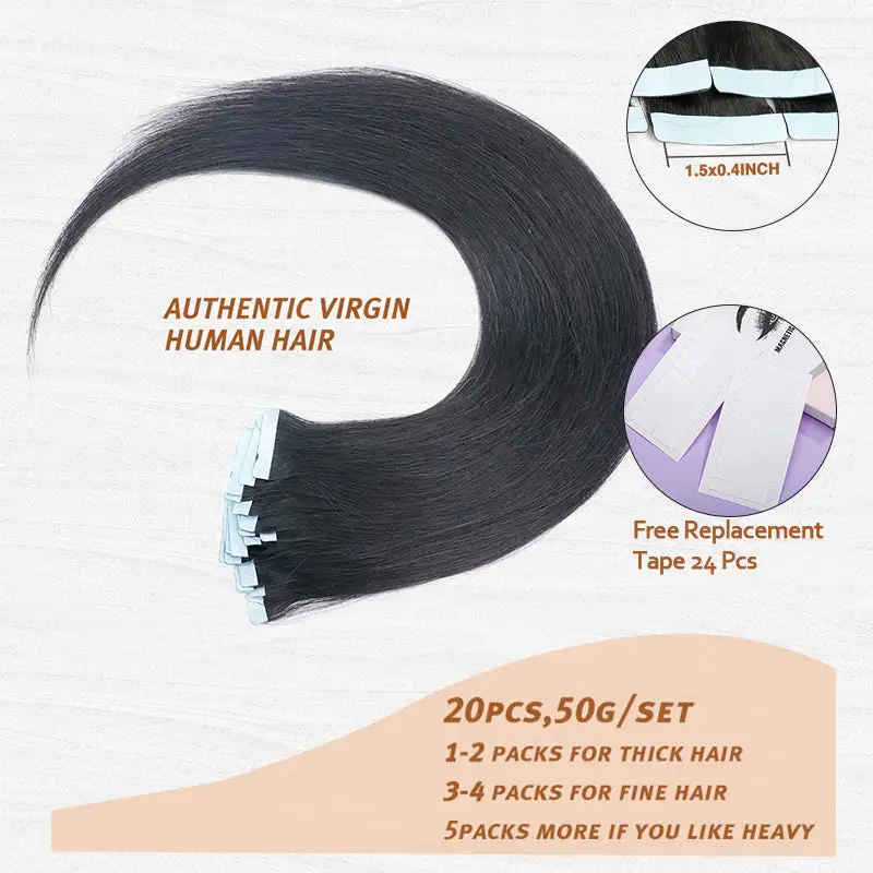 Handtied Tape in Extensions 20Pcs 50g/Pack Invisible Straight PU Injection Tape ins Human Hair Extensions
