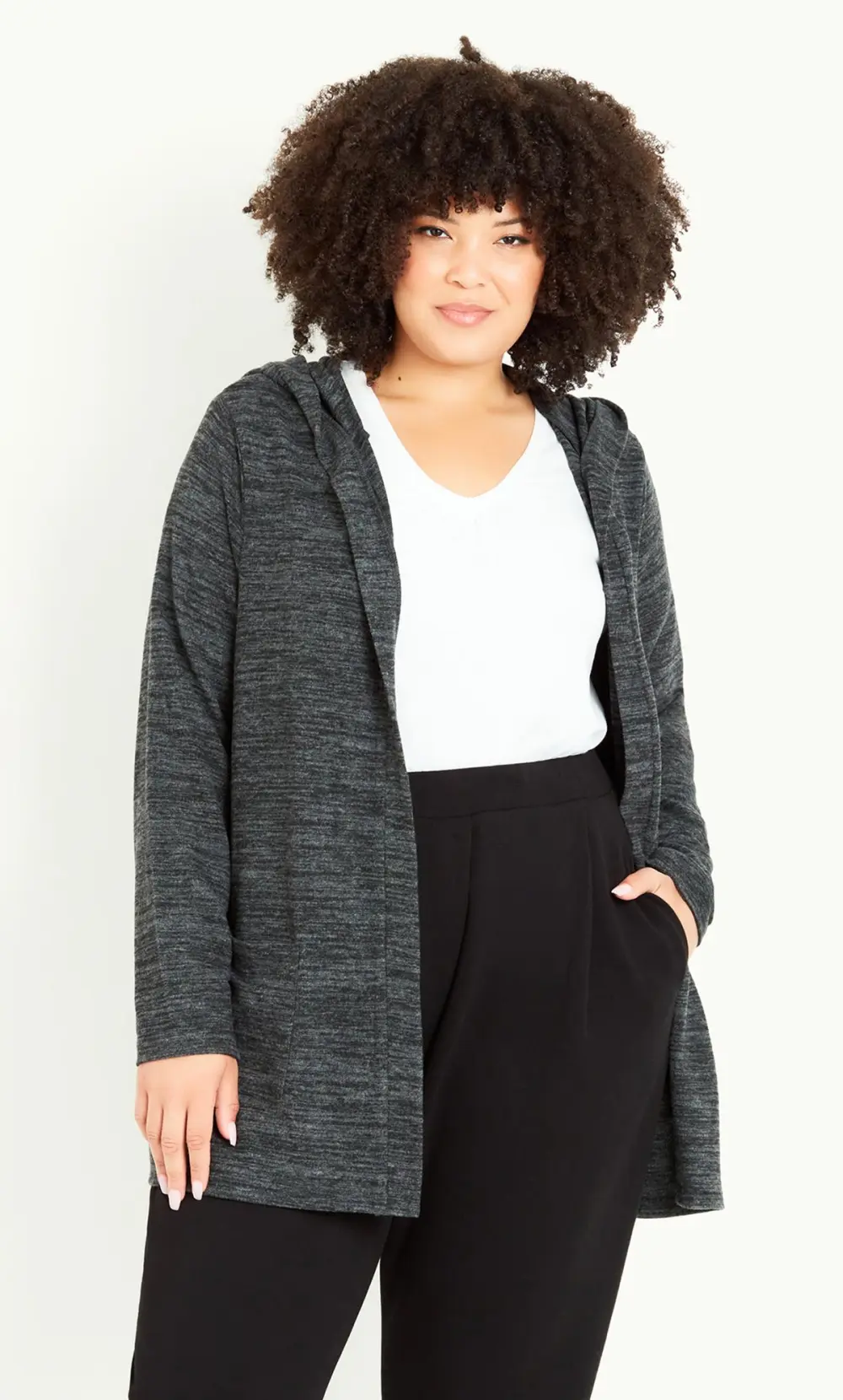 Evans Charcoal Grey Soft Touch Hooded Cardigan