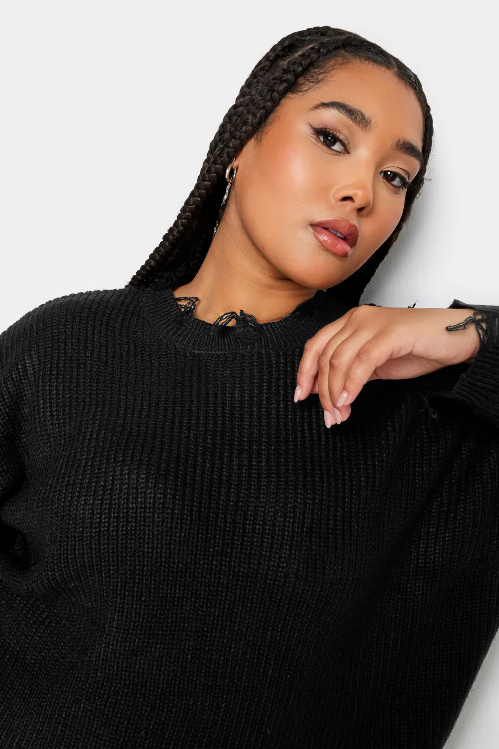 YOURS Curve Black Distressed Knitted Jumper