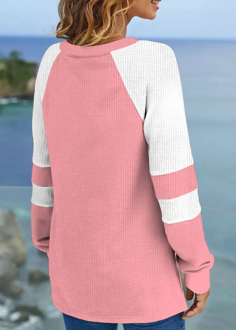 Long Sleeve Split Neck Contrast Sweatshirt