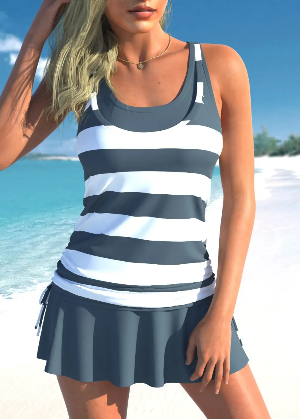 Circular Ring Mid Waisted Paisley Print Tankini Set