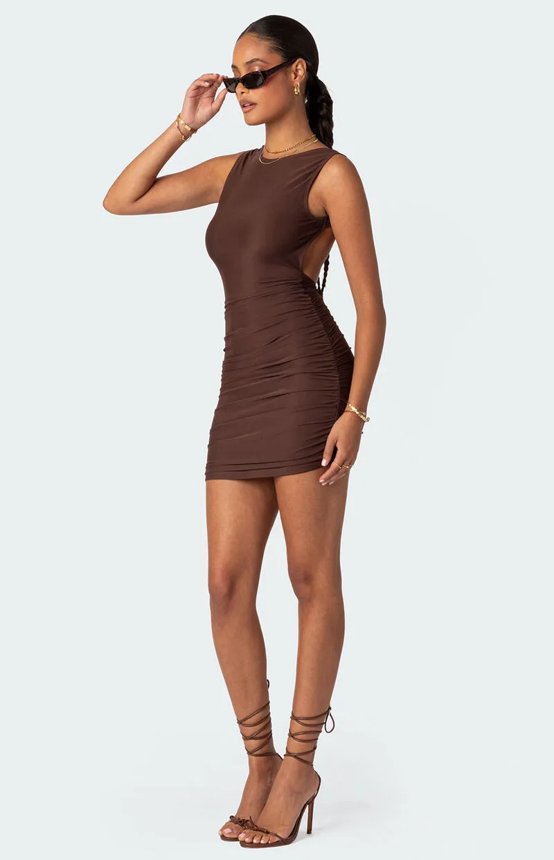 Edikted Mikey Ruched Open Back Mini Dress