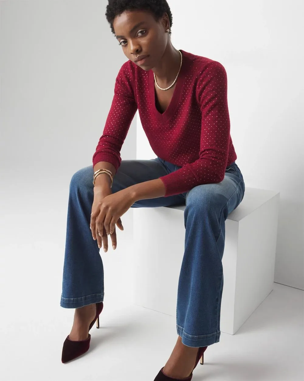 Petite Embellished V-Neck Sweater