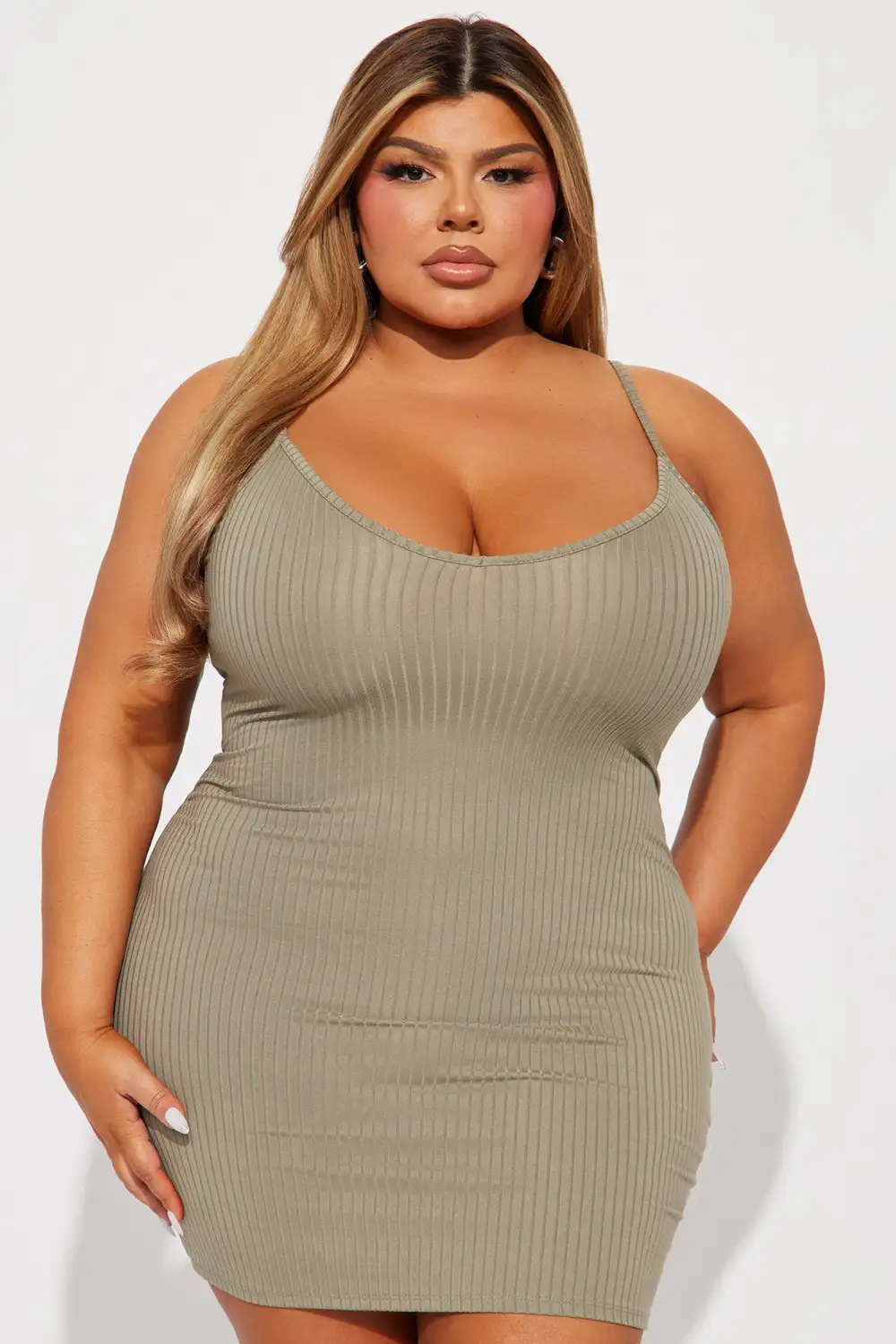 Erin Ribbed Cami Mini Dress - Green