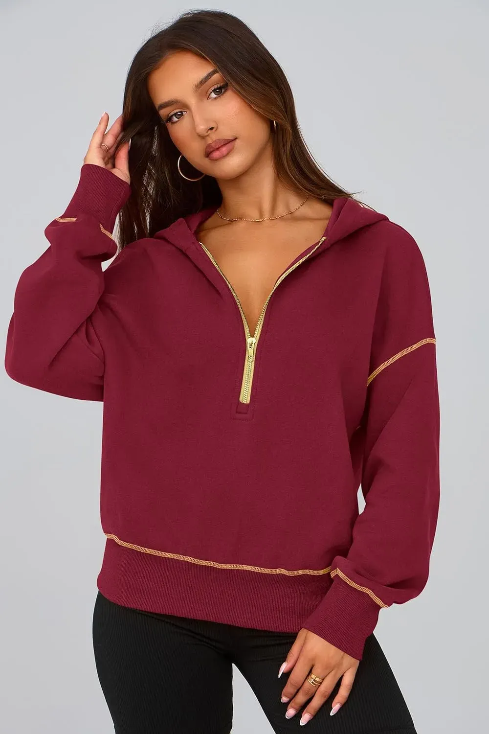 Women's Hooded Sweatshirts Long Sleeve Half Zip Cropped Hoodie Pullover Winter Fashion Clothes