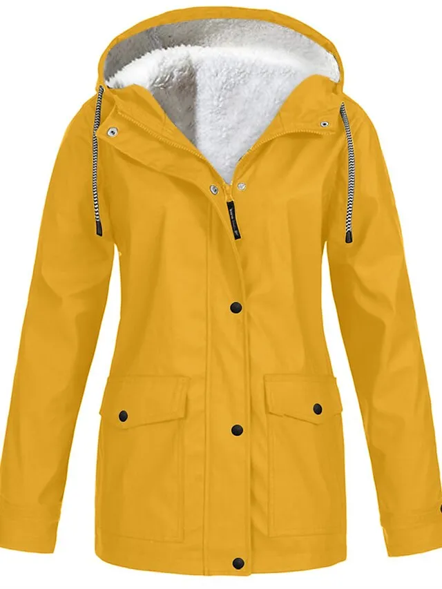Women's Winter Coat Hoodie Jacket Windproof Warm Street Sport Daily Wear Vacation Button Pocket Drawstring with Pockets Single Breasted Hoodie Fashion Daily Plush Street Style Solid Color Regular Fit