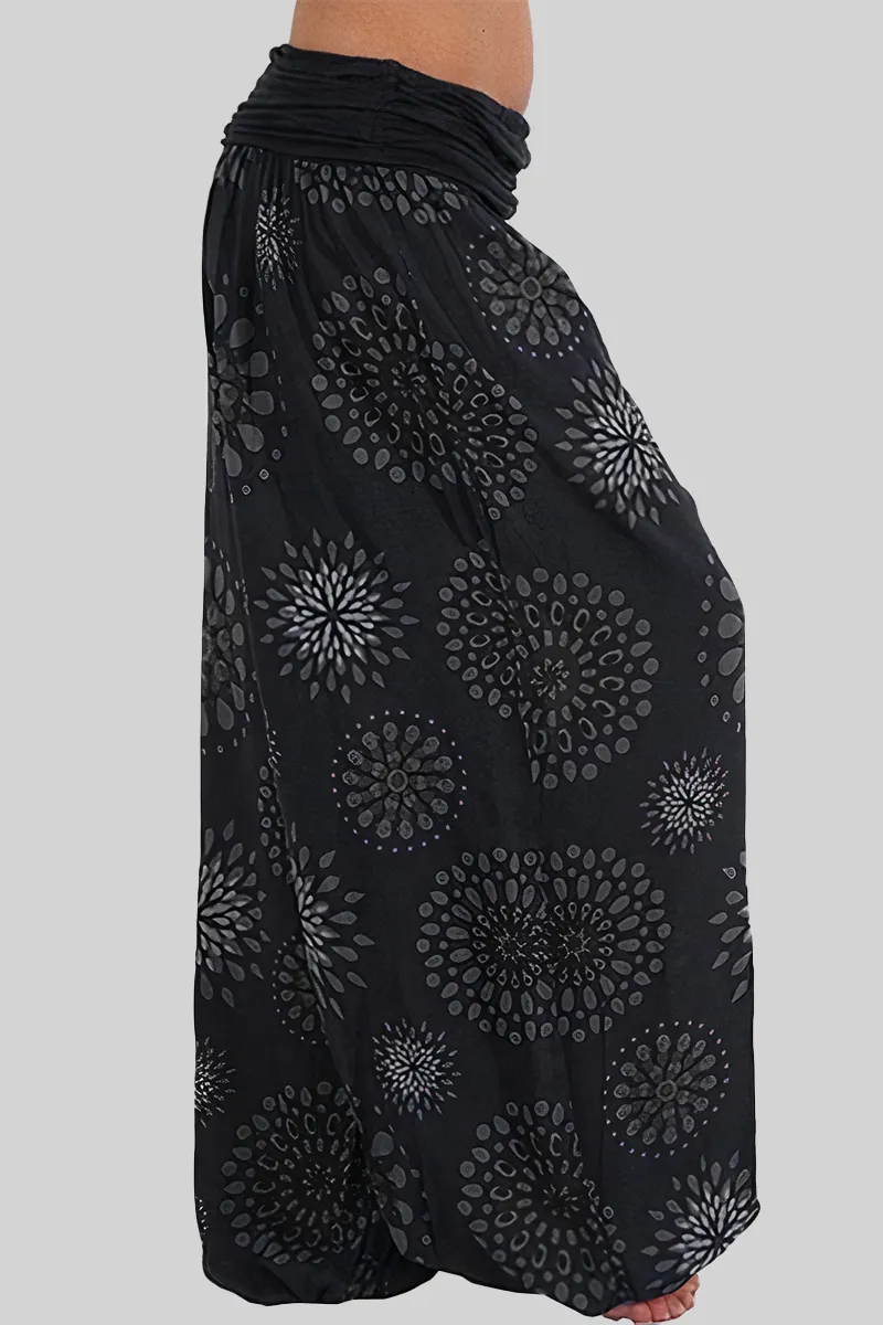 Allover Print Ruched Low Waist Harem Pants