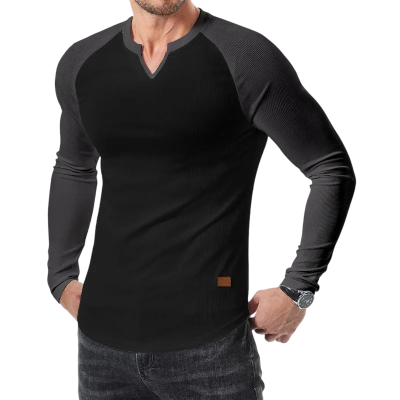 Mens Long Sleeve Muscle T Shirts Casual V-Neck Longline Ribbed Tee Shirts