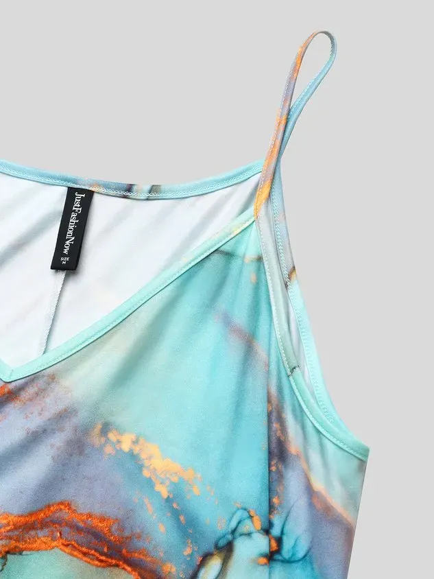 Rainbow gradient marble loose resort beach Chiffon two-piece dress set long