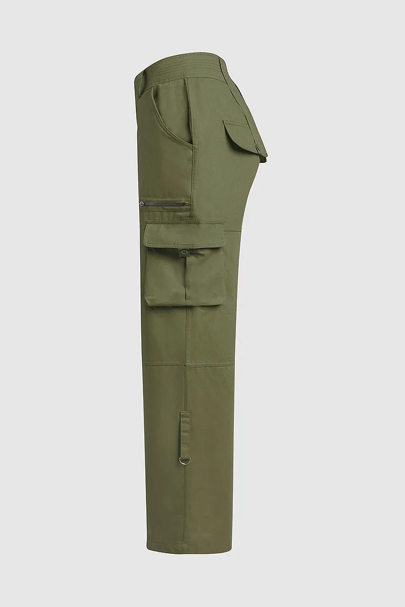 Flap Pocket Zip Detail Straight Leg Cargo Pants